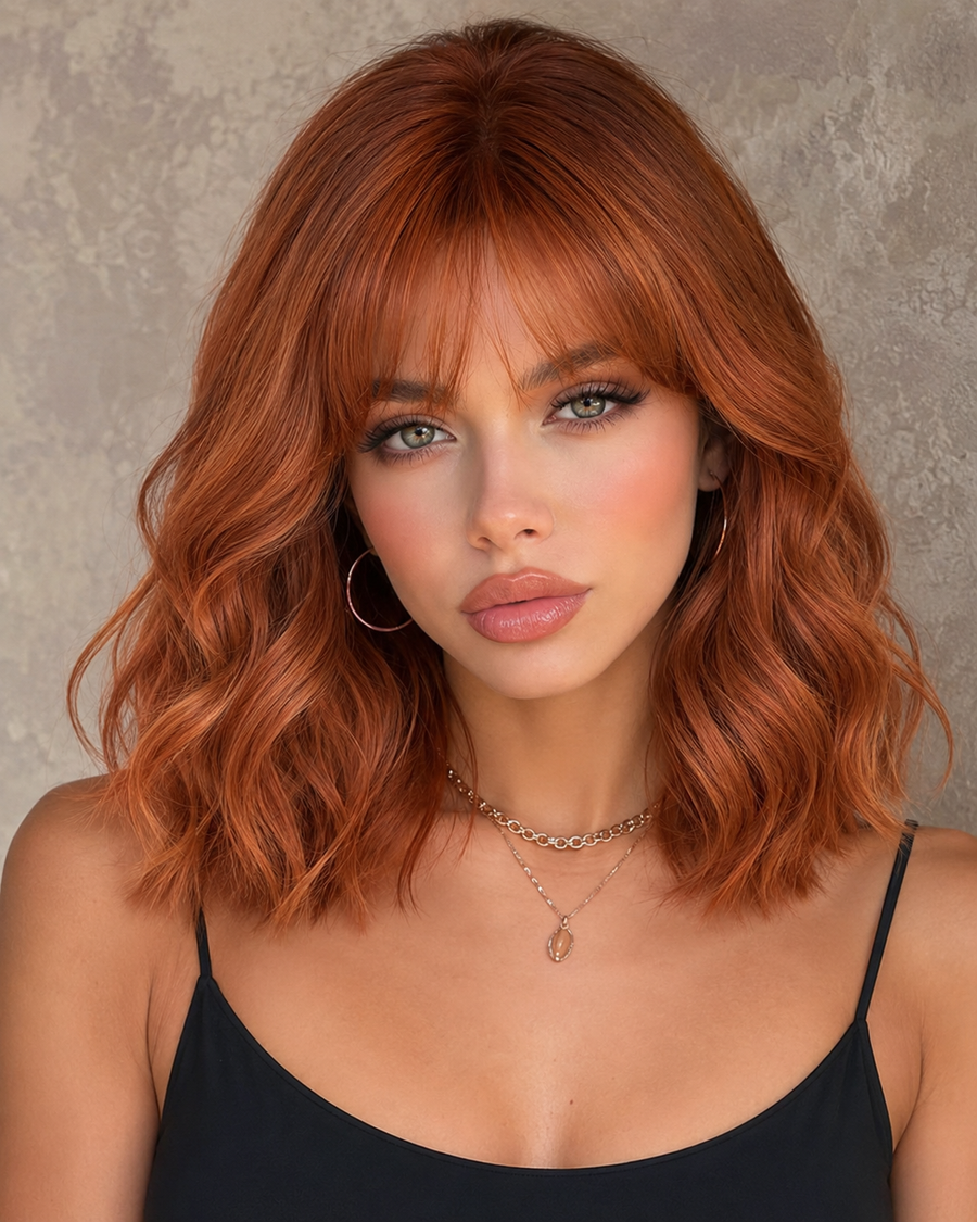 Amber Mist | Mid-Length Layered Copper Wig with Fringe