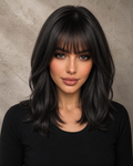 Velvet Raven | Mid-Length Layered Wavy Wig with Fringe