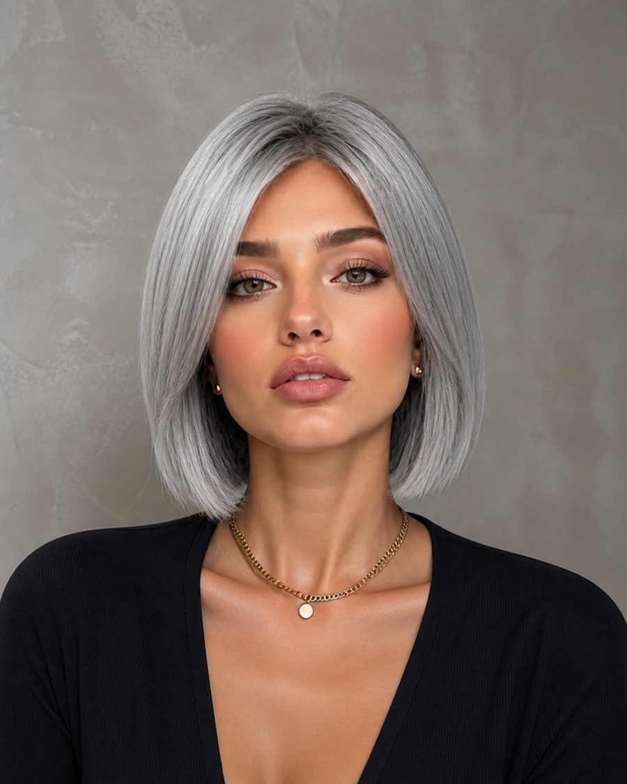 Arctic Silk | Sleek Ash-Silver Bob Wig