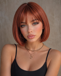 Amber Glow | Sleek Short Copper Bob Wig with Fringe