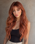 Amber Flame | Long Wavy Copper Wig with Fringe