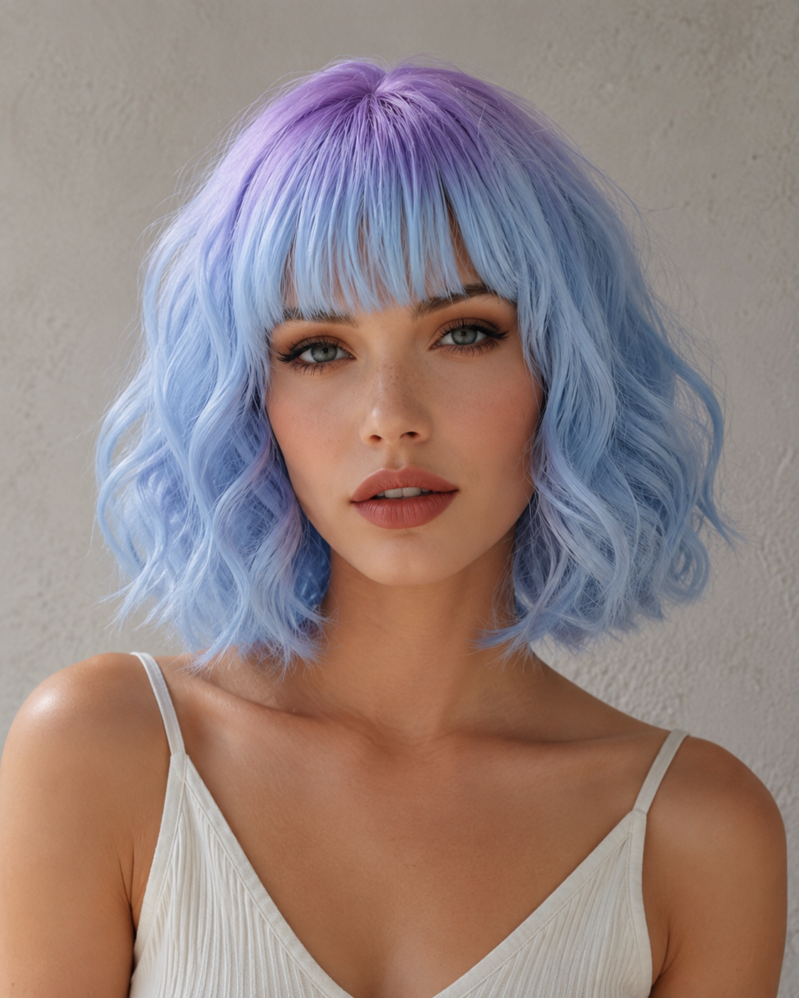 Celestial Wave | Short Wavy Blue & Purple Ombre Wig with Fringe