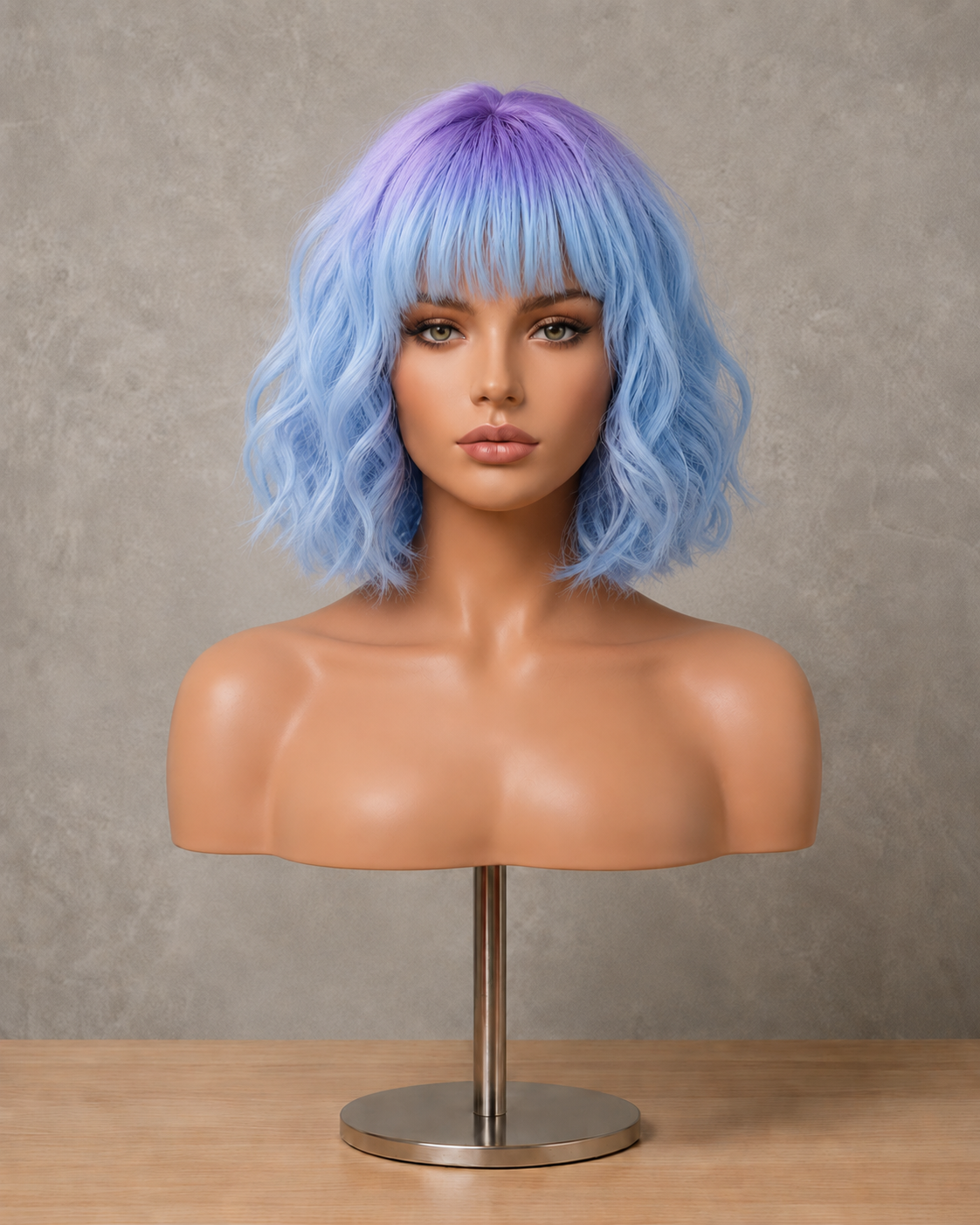 Celestial Wave | Short Wavy Blue & Purple Ombre Wig with Fringe