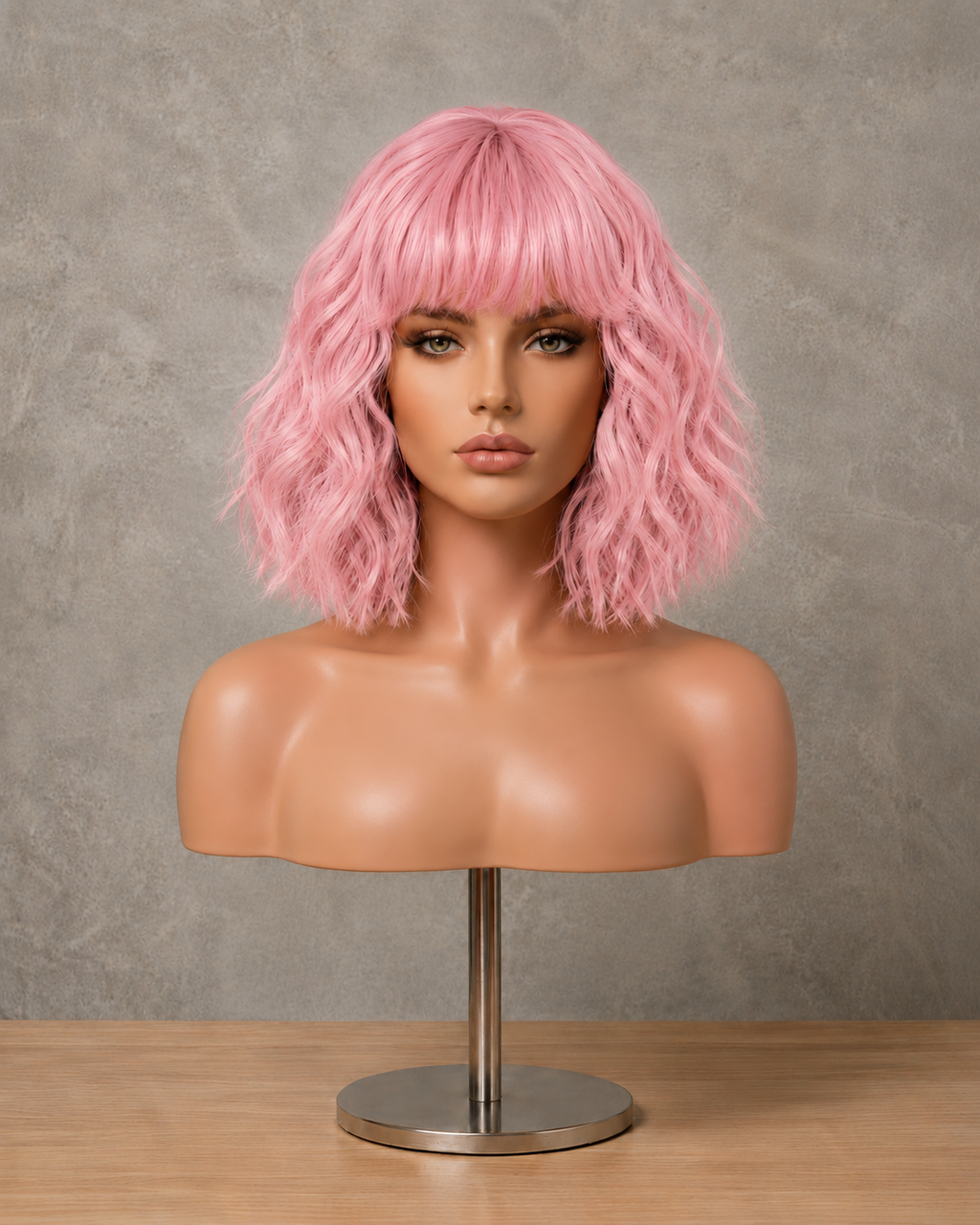 Petal Ripple | Short Voluminous Wavy Pink Wig with Fringe