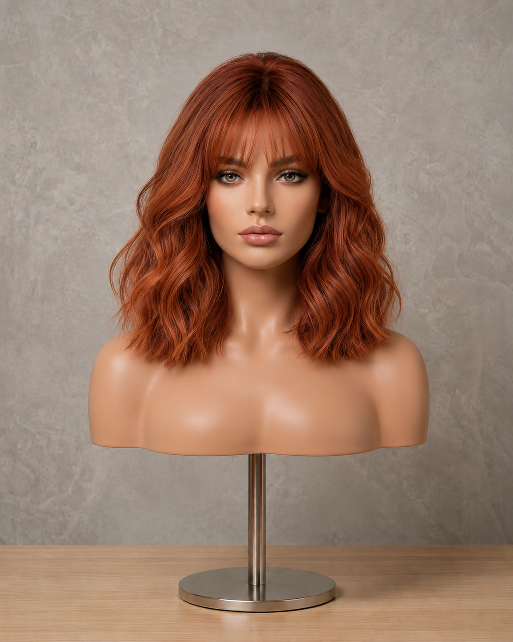 Amber Mist | Mid-Length Layered Copper Wig with Fringe