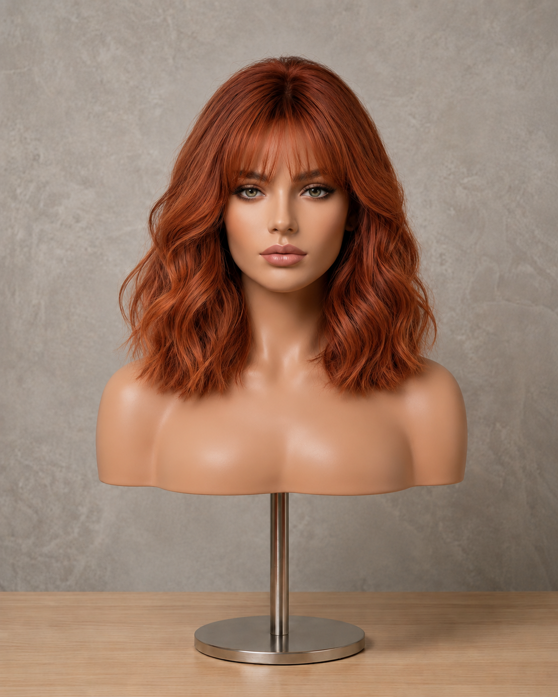 Amber Mist | Mid-Length Layered Copper Wig with Fringe