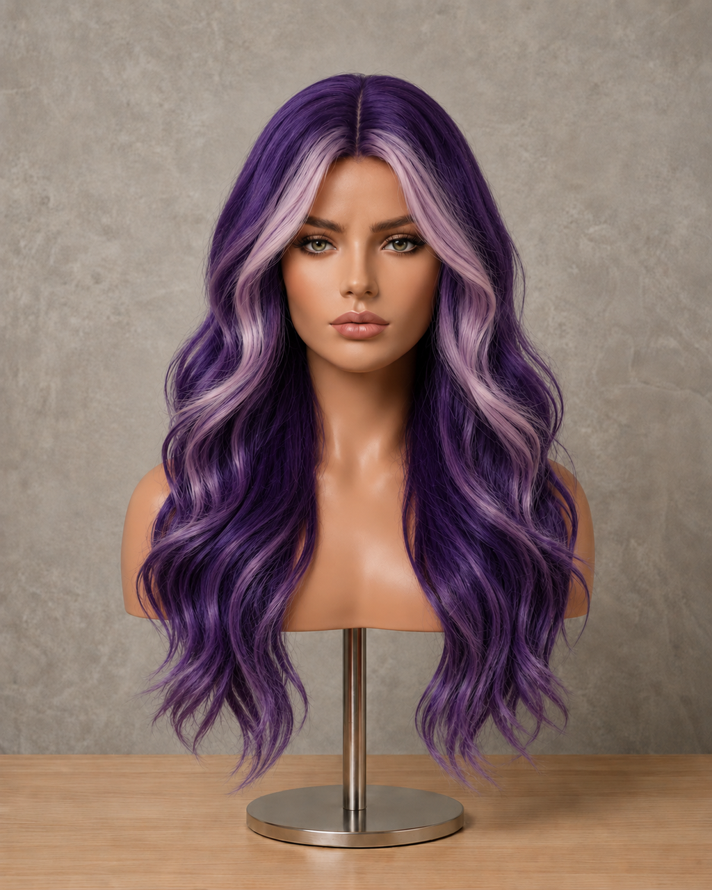 Ultraviolet Aura | Long Wavy Purple Wig with Lavender Money Piece