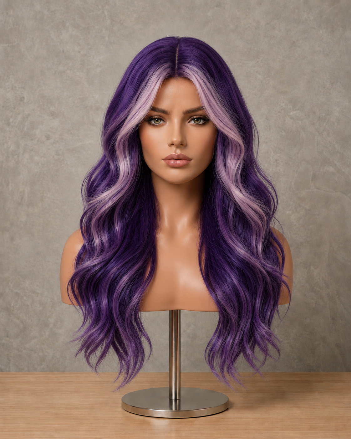 Ultraviolet Aura | Long Wavy Purple Wig with Lavender Money Piece
