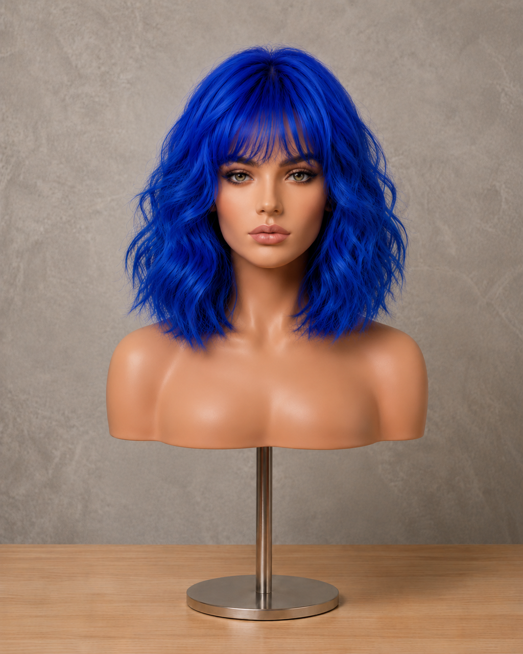 Cobalt Aura | Mid-Length Voluminous Wavy Blue Wig with Fringe