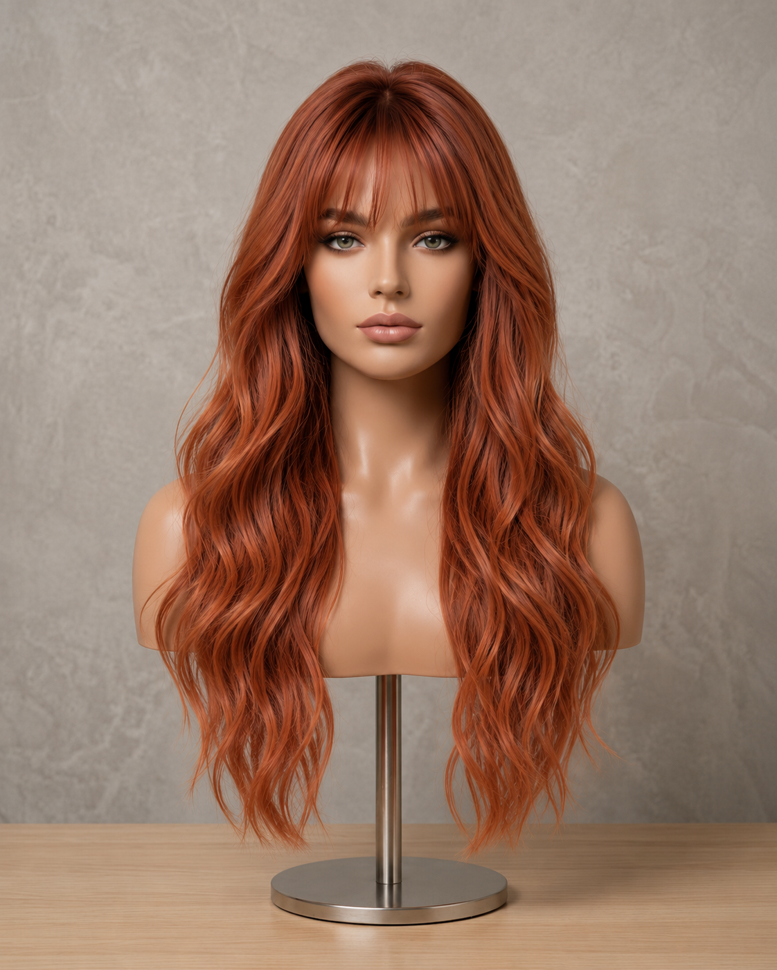 Amber Flame | Long Wavy Copper Wig with Fringe