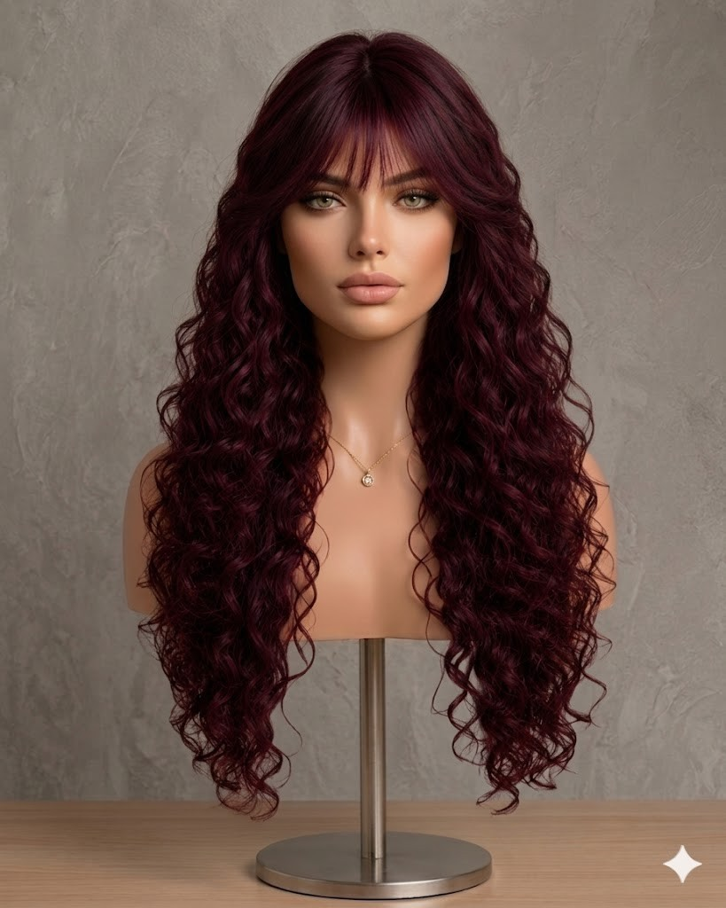 Royal Merlot | Ultra-Long Deep Curly Wig with Fringe