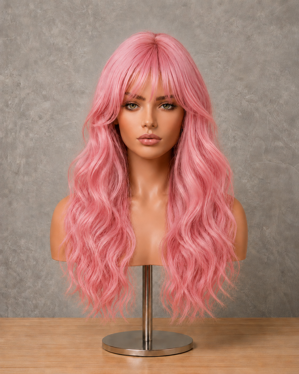 Petal Velvet | Long Wavy Pink Wig with Fringe