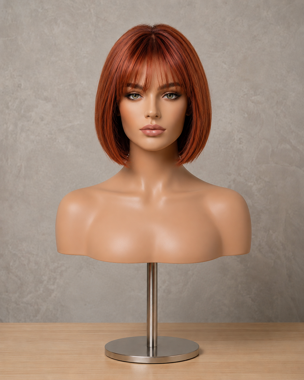 Amber Glow | Sleek Short Copper Bob Wig with Fringe