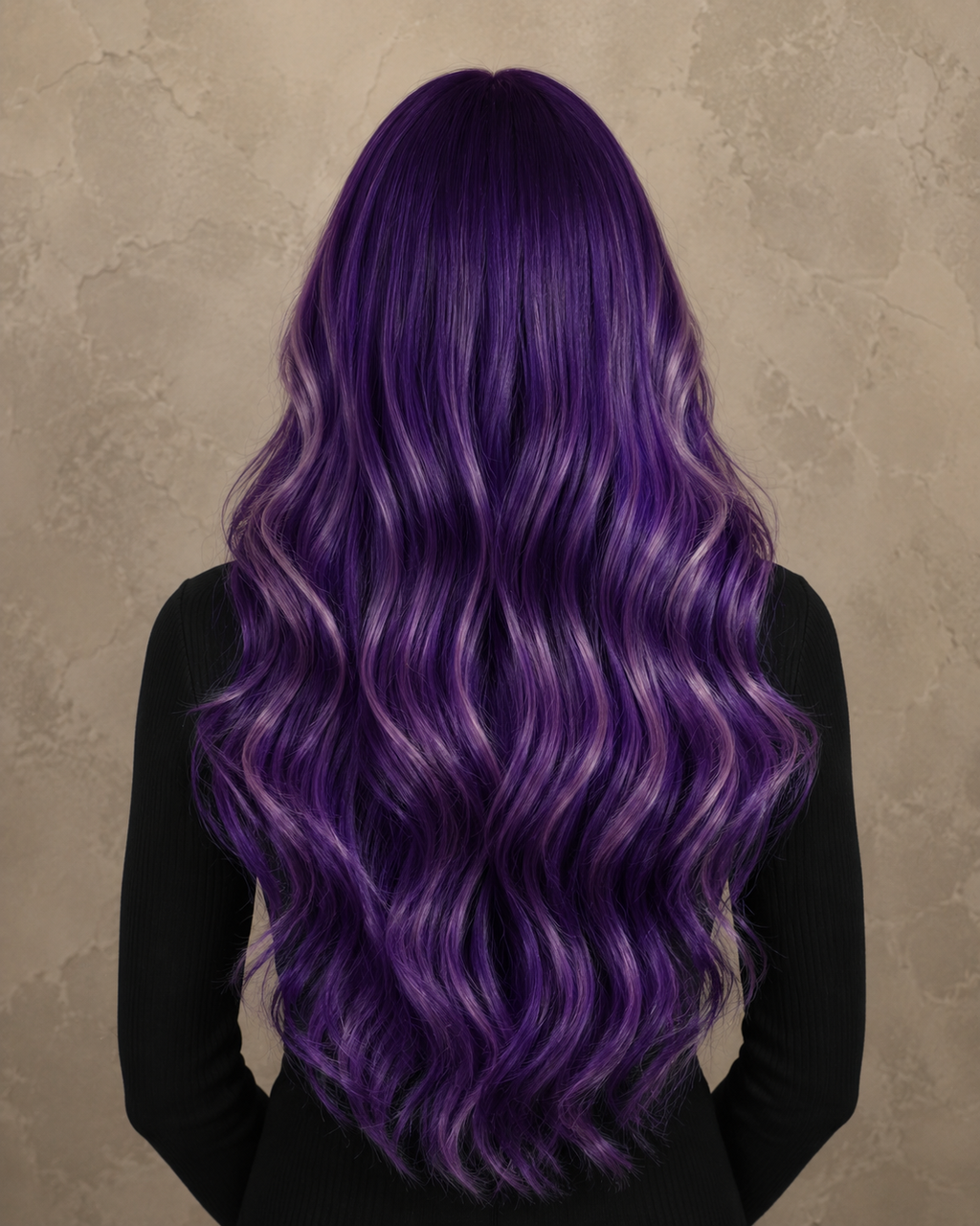 Ultraviolet Aura | Long Wavy Purple Wig with Lavender Money Piece