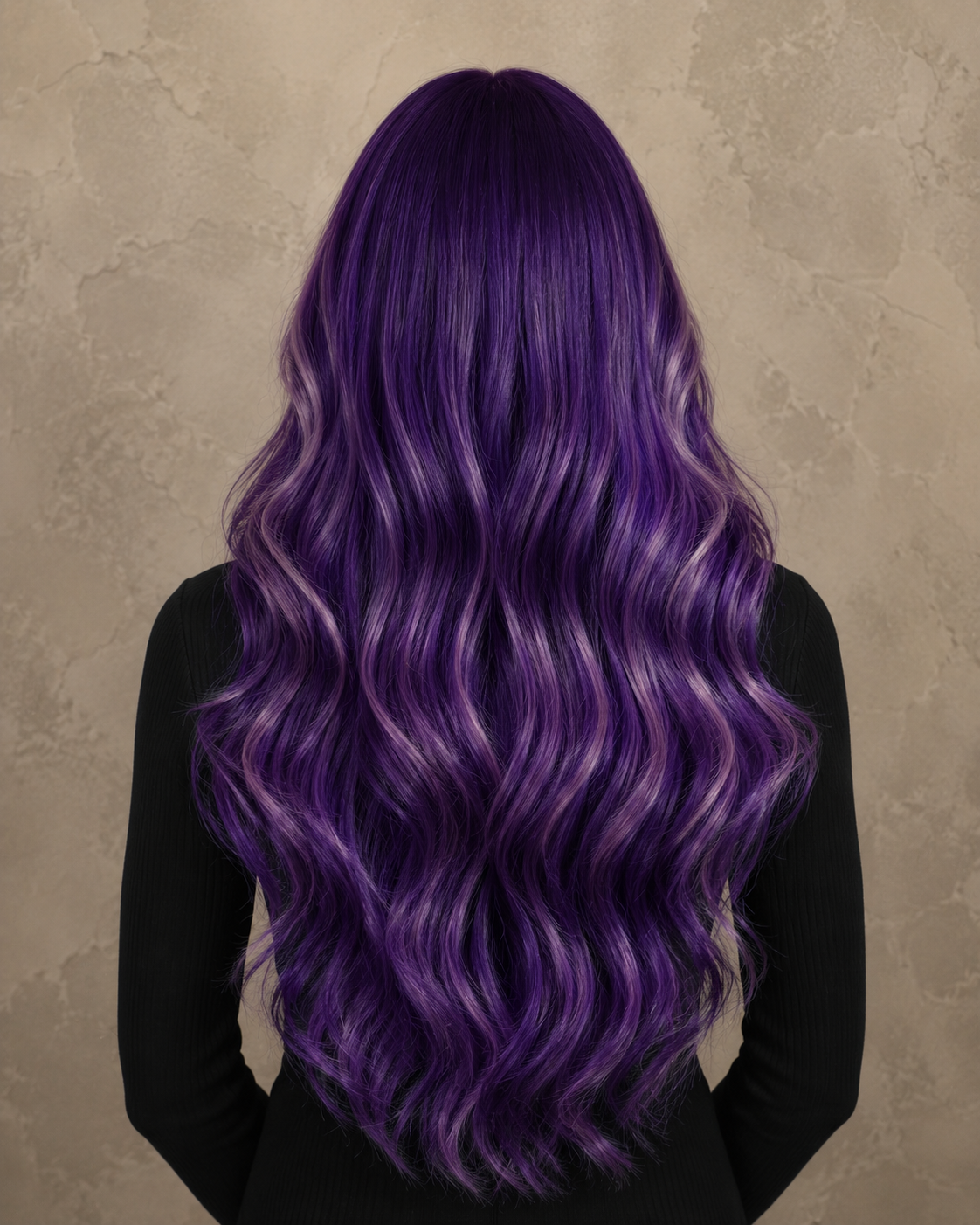 Ultraviolet Aura | Long Wavy Purple Wig with Lavender Money Piece