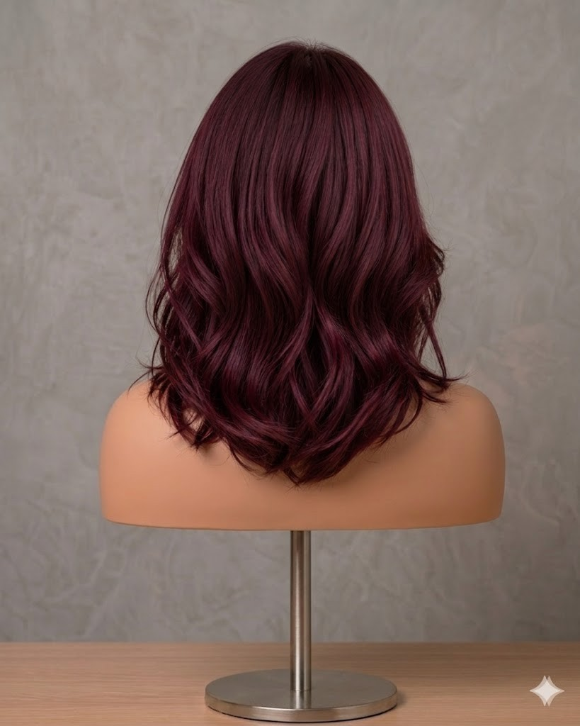 Ruby Aura | Mid-Length Layered Burgundy Wig with Fringe