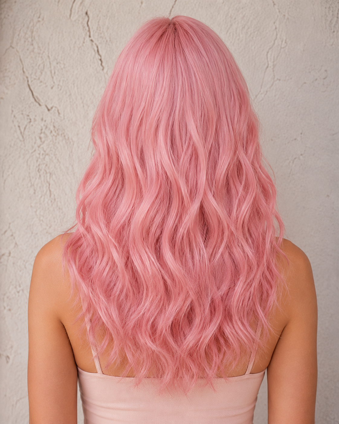 Petal Velvet | Long Wavy Pink Wig with Fringe