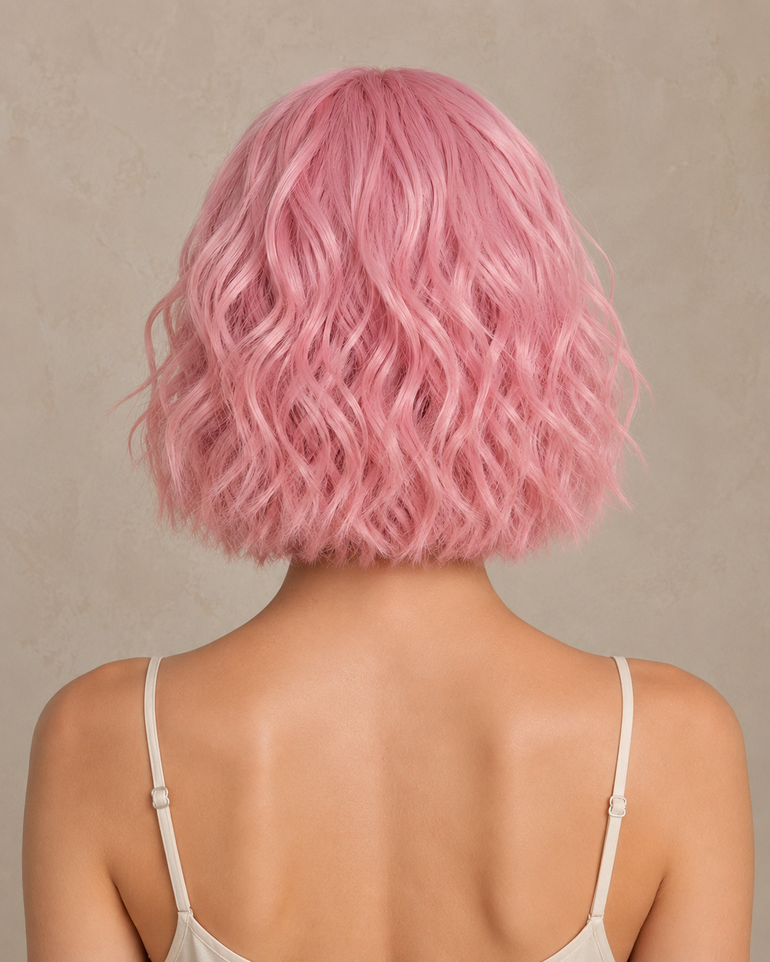Petal Ripple | Short Voluminous Wavy Pink Wig with Fringe