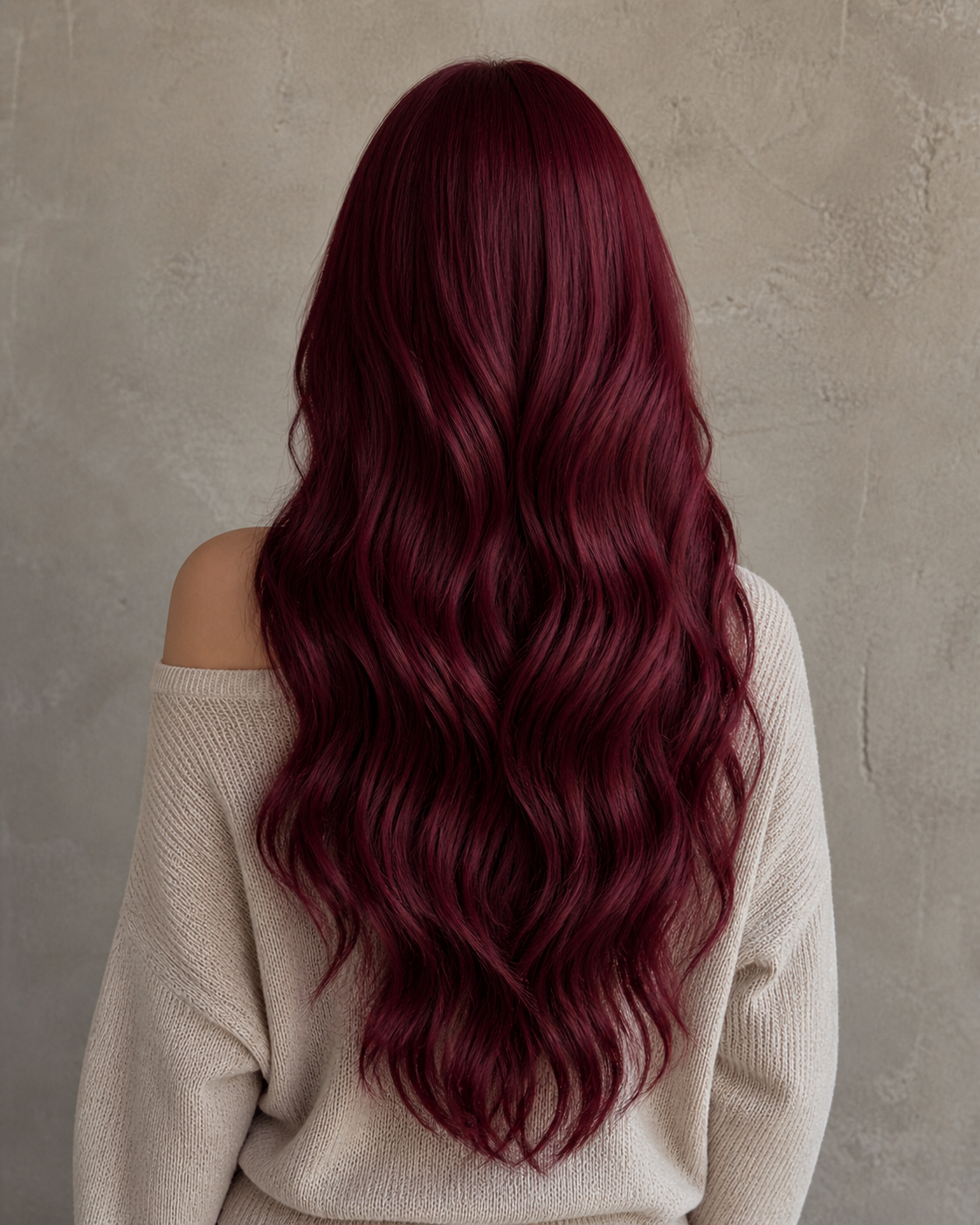 Ruby Velvet | Long Wavy Burgundy Wig with Fringe