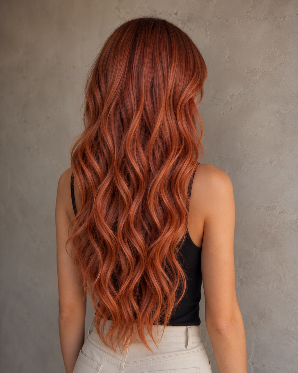 Amber Flame | Long Wavy Copper Wig with Fringe