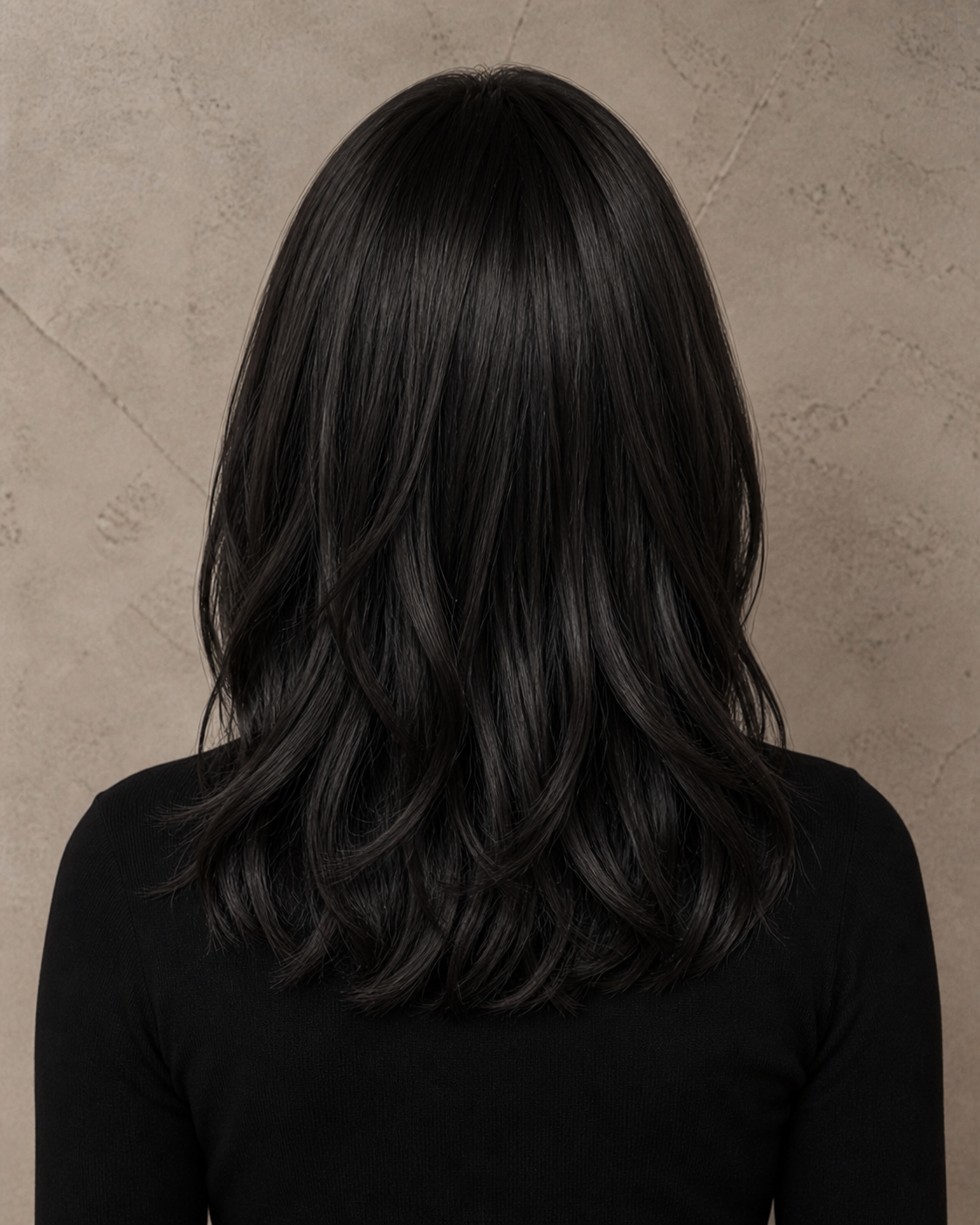 Velvet Raven | Mid-Length Layered Wavy Wig with Fringe