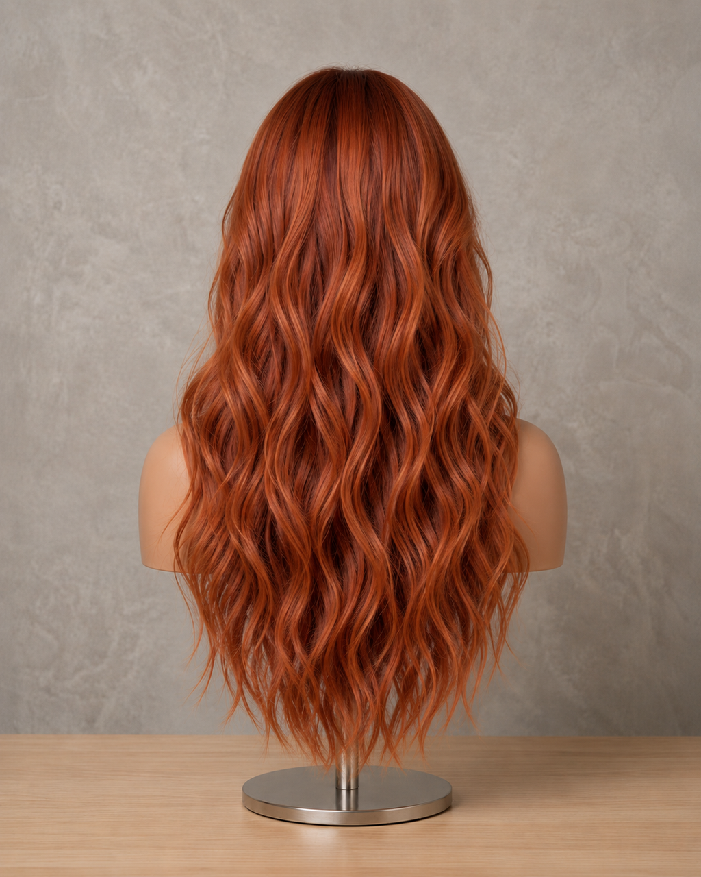 Amber Flame | Long Wavy Copper Wig with Fringe