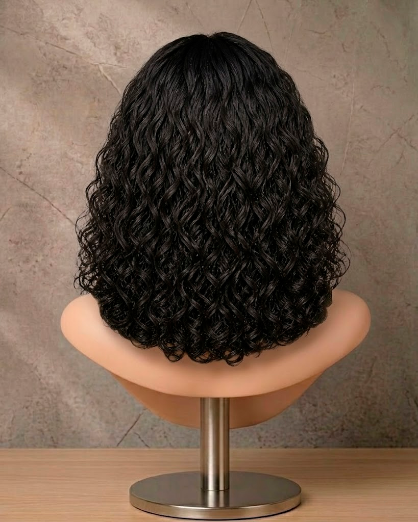 Midnight Spiral | Mid-Length Deep Curly Wig with Fringe