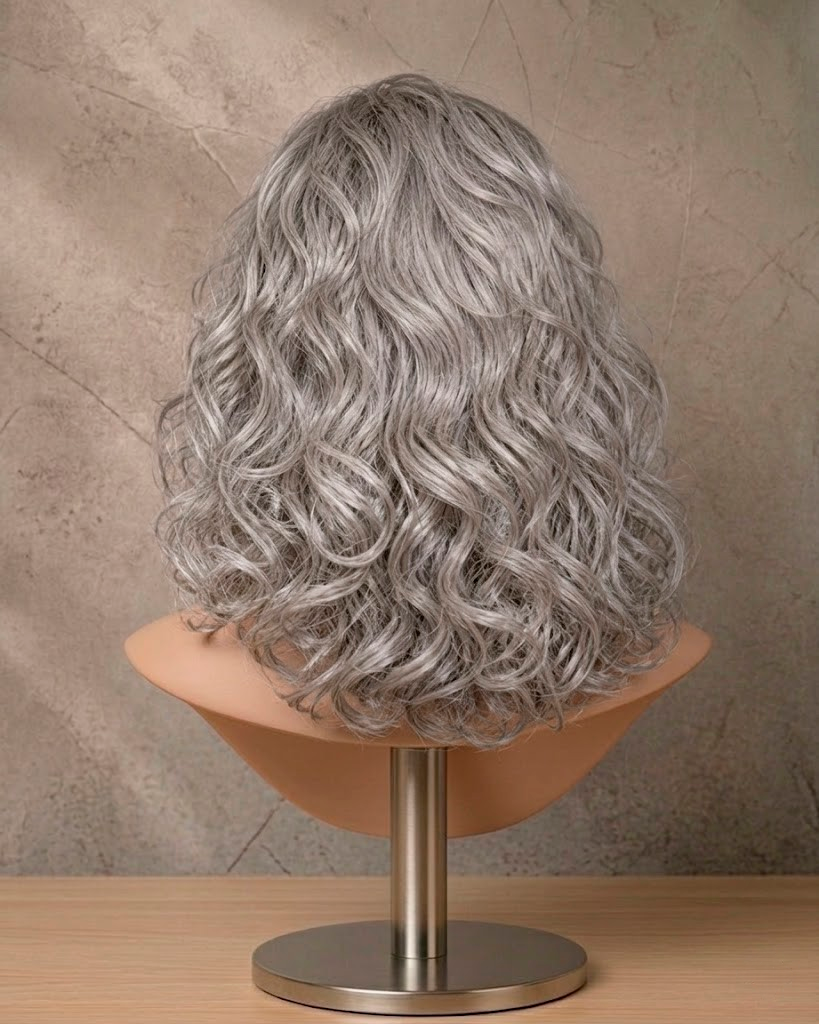 Silver Aura | Mid-Length Voluminous Curly Silver Wig