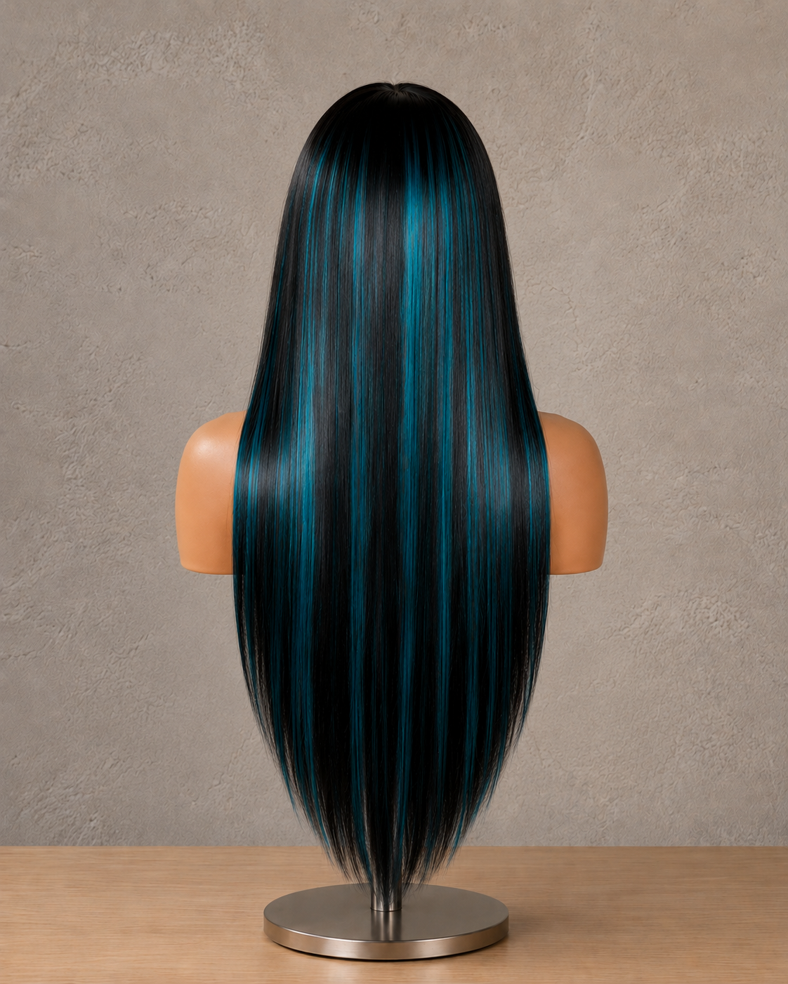 Indigo Eclipse | Ultra-Long Sleek Black Wig with Teal Money Piece