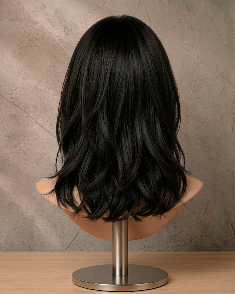Velvet Raven | Mid-Length Layered Wavy Wig with Fringe