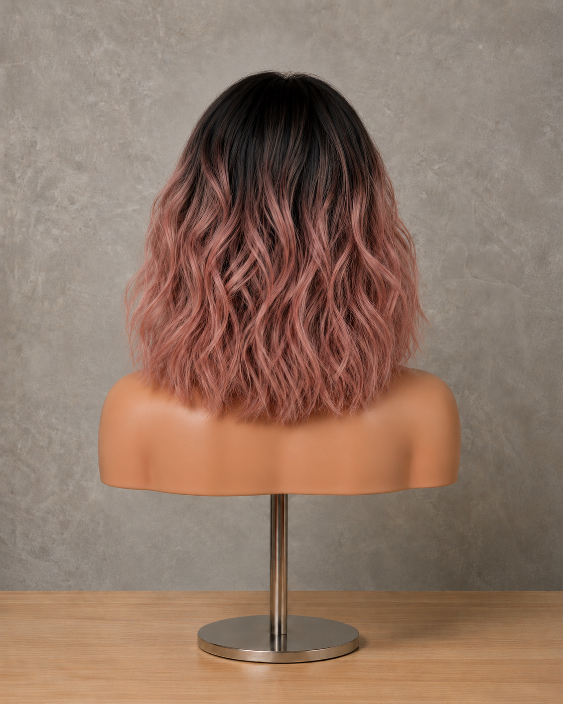 Rose Aura | Mid-Length Wavy Pink Ombre Wig with Fringe