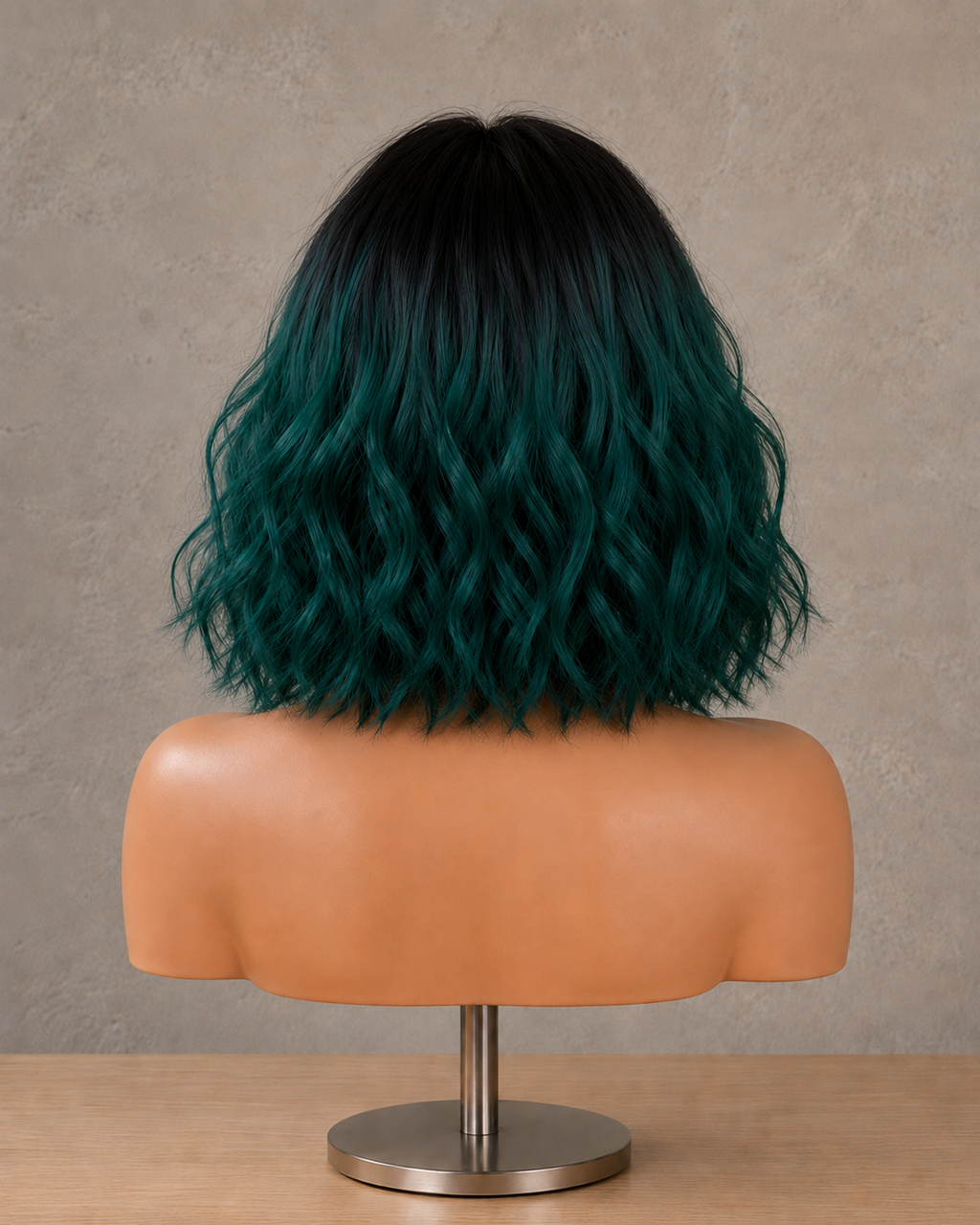 Emerald Aura | Mid-Length Wavy Green Ombre Wig with Fringe