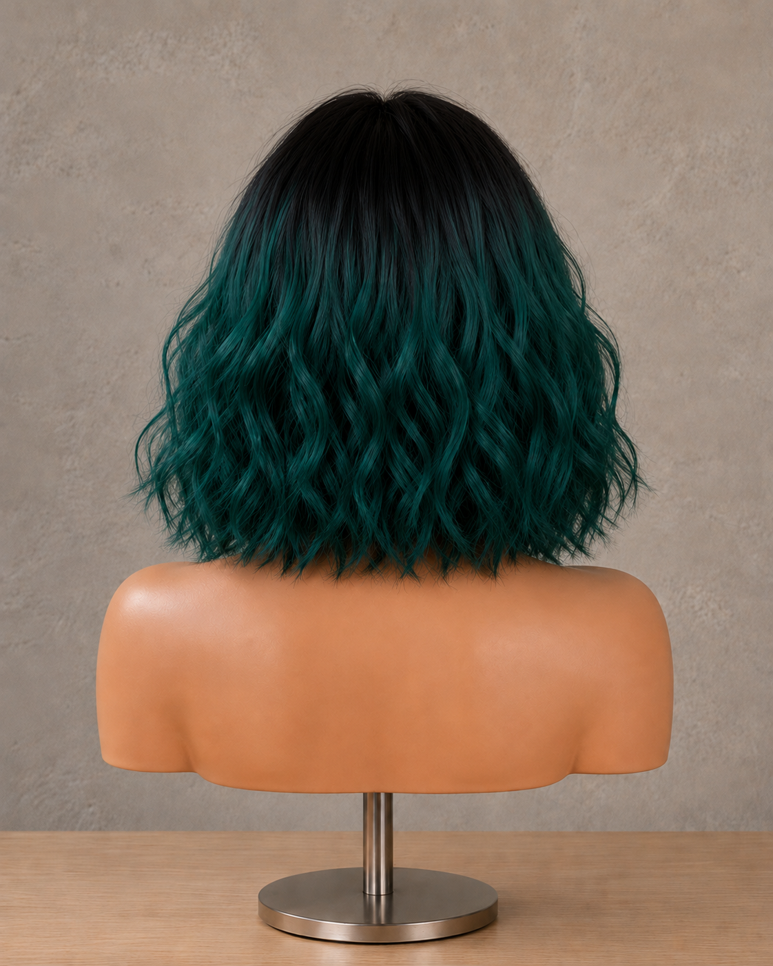 Emerald Aura | Mid-Length Wavy Green Ombre Wig with Fringe